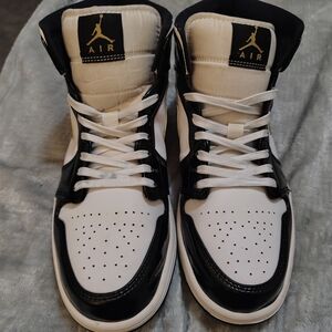 Nike Air Jordan 1's Black and White W/ Metallic Gold High-Top Sneakers